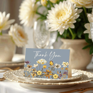 Remerciements Fleur sauvage Dusty Blue Mariage Carte de remercie