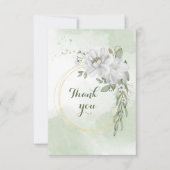 Remerciements fleurs blanches verdure or couronne carte de remer (Devant)