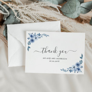 Remerciements fleurs bleues poussiéreuses mariage carte de remer