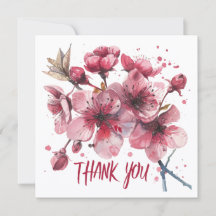 Fleurs de cerisier. Aquarelles. Carte de remerciem