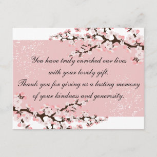 Remerciements Fleurs de cerisier de rose de carte de mariage de