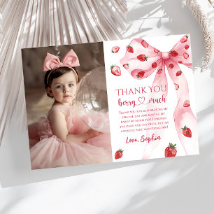 Remerciements Fraise rose Bow Anniversaire Photo Carte de remerc