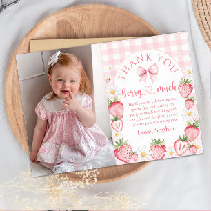 Remerciements Fraise rose Bow Anniversaire Photo Carte de remerc