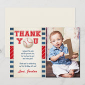 Remerciements Garçon d'anniversaire de base-ball de carte de (Devant / Derrière)
