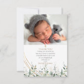 Remerciements  Gold Greenery Eucalyptus Baptism Carte de remerci (Devant)