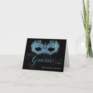 Remerciements Gracias Sparkling Blue Quinceanera Carte de remerc