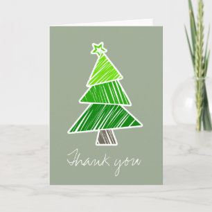 Remerciements Green Sketchy Christmas Tree Carte de remerciement