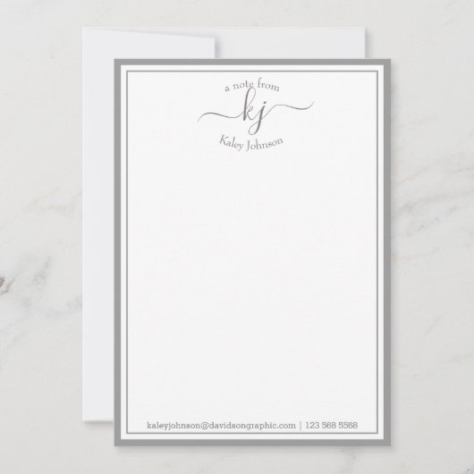 Remerciements Gris Clair Monogrammé Du Bureau De La Carte Note (Devant)