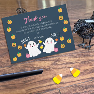 Remerciements Halloween Fantômes Baby shower bleu Carte de remer