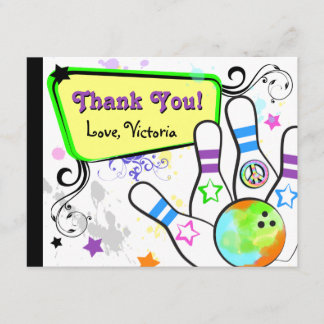 Remerciements Hanche et carte de note colorée de bowling
