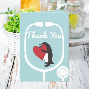 Remerciements Heart Penguin Docteur et infirmière Carte de remer