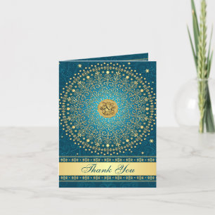 Remerciements Hindu Ganesh Turquoise Gold Scroll Stars Carte de 
