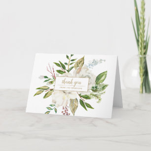 Remerciements Hiver Blanc Floral Blank Mariage Carte de remercie