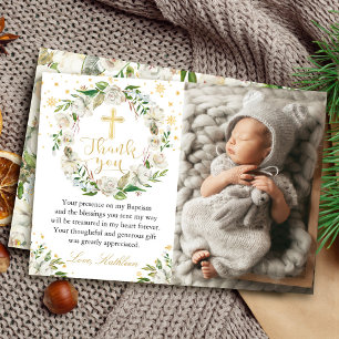 Remerciements Hiver Floral Wreath Baptisme photo Carte de remerc