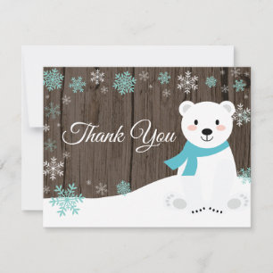 Remerciements Hiver Ours polaire Snowflake Aqua Carte de remerci