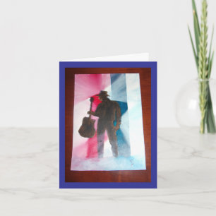 Remerciements Homme avec carte de note de guitare vide à l'intér