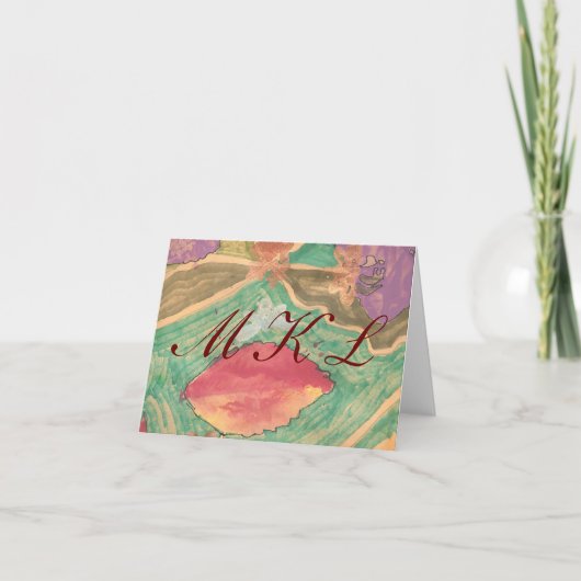 Remerciements Jolie carte de notes à monogramme avec feuilles (Devant)