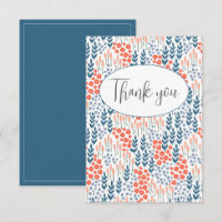 Jolie carte de remerciement plate florale bleue