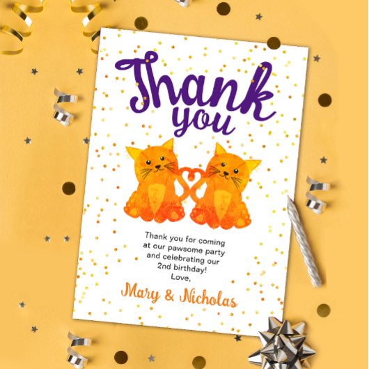 Remerciements Jolie Carte de Remerciement pour Fête avec Chatons