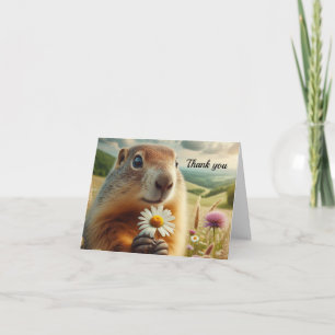 Remerciements Jolie marmotte avec une carte de remerciement plié
