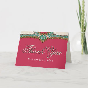 Remerciements Lacy Teal Gold Rose Carte de remerciement unique