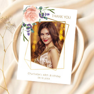 Remerciements Lavender rose floral photo d'anniversaire Carte de