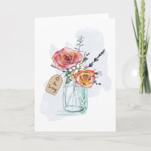 Remerciements Les roses et le pot de maçon colorés je suis carte
