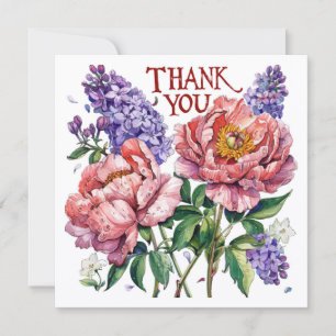 Remerciements Lilas et pivoines. Carte de remerciement