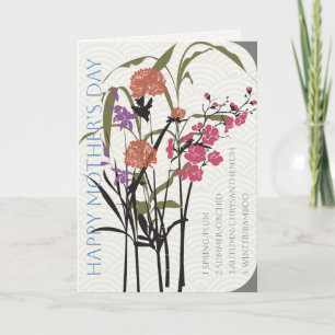 Remerciements Mah Jongg Fleurs Carte de Fête des Mères