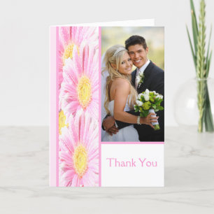 Remerciements Marguerites Gerbera roses sur carte blanche de rem
