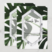 Remerciements Mariage en marbre de Monstera Tropical Carte de re (Devant / Derrière)