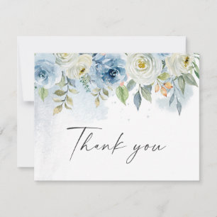 Remerciements Mariage floral bleu et blanc Carte de remerciement
