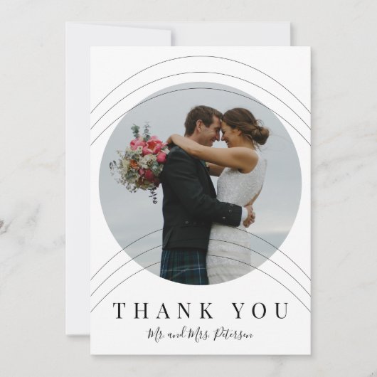 Remerciements Mariage photo noir blanc moderne carte de remercie (Devant)