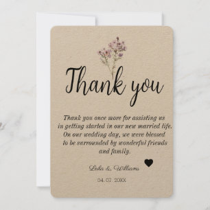 Remerciements Mariage texte Calligraphie simple Carte de remerci
