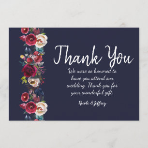 Remerciements Marine Burgundy Merlot Floral Mariage Carte de rem