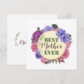 Remerciements Meilleure Mère Jamais couronnes fleuries Carte de (Devant / Derrière)