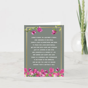 Remerciements Mère ou Nouvelle maman Poème Floral Carte de Fête