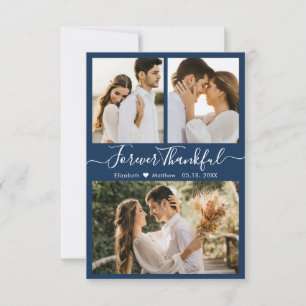 Remerciements Modern Navy 3 Photo Collage Mariage Carte de remer