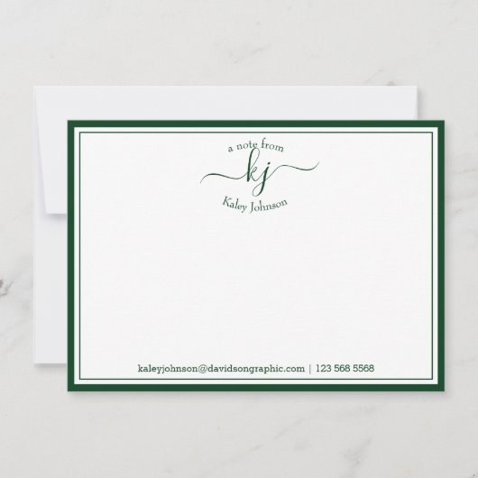 Remerciements Monogramme Forêt Vert Du Bureau De La Carte Note (Devant)