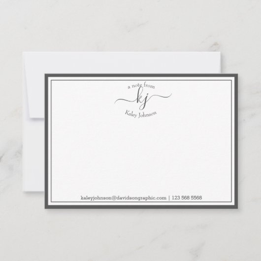 Remerciements Monogramme Gris Blanc Du Bureau De La Carte Note (Devant)