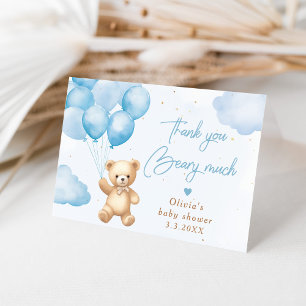 Remerciements Ours en peluche bleu avec ballons Carte de remerci