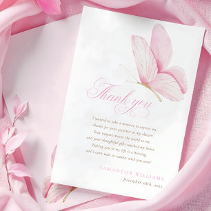 Remerciements Papillons rose Fille Baby shower Carte de remercie