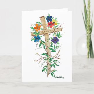 Remerciements Parlez Jésus Fleur Croix Carte de voeux