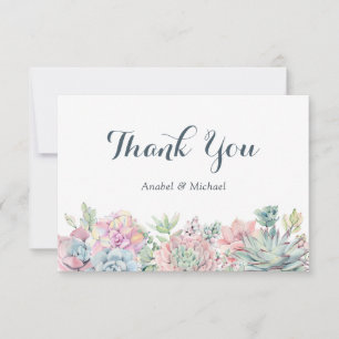 Remerciements Pastel Watercolor Succulents Carte de remerciement