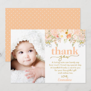 Remerciements Peach Rose fille Anniversaire Photo Carte de remer