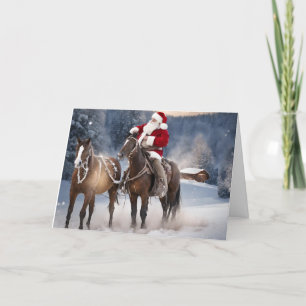Remerciements Père Noël avec cheval Carte de Noël occidentale