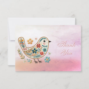 Remerciements Petite broderie florale d'oiseaux Carte de remerci
