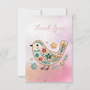 Remerciements Petite broderie florale d'oiseaux Carte de remerci