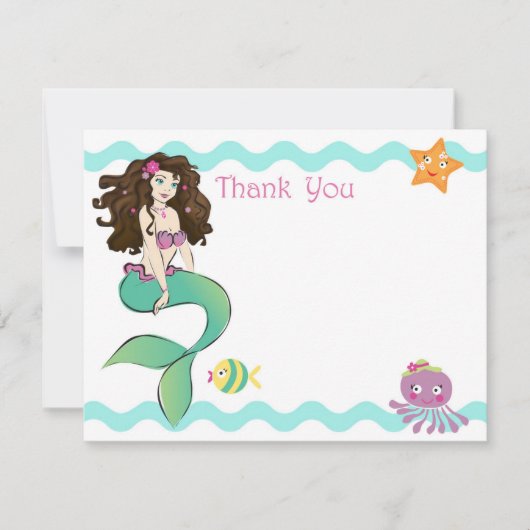 Remerciements Petite carte de note mignonne de sirène 2 (Devant)