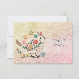 Remerciements Petites fleurs Feuilles d'oiseaux Carte de remerci